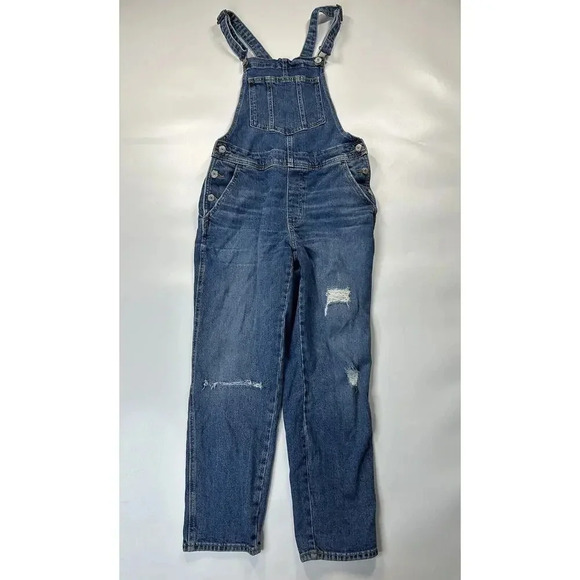 Old Navy Overalls Womens 4 Petite Medium Wash Blue Denim Straight Casual Western - Picture 1 of 9
